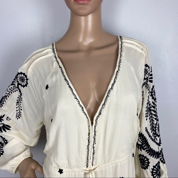 FREE PEOPLE EMBROIDERED V-NECK WIDE LEG JUMPSUIT - Picture 4 of 14